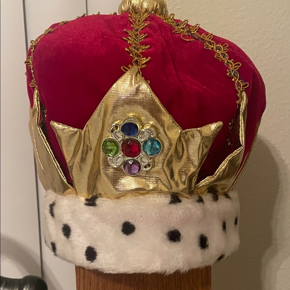Red and Gold Crown with Jewel Accents